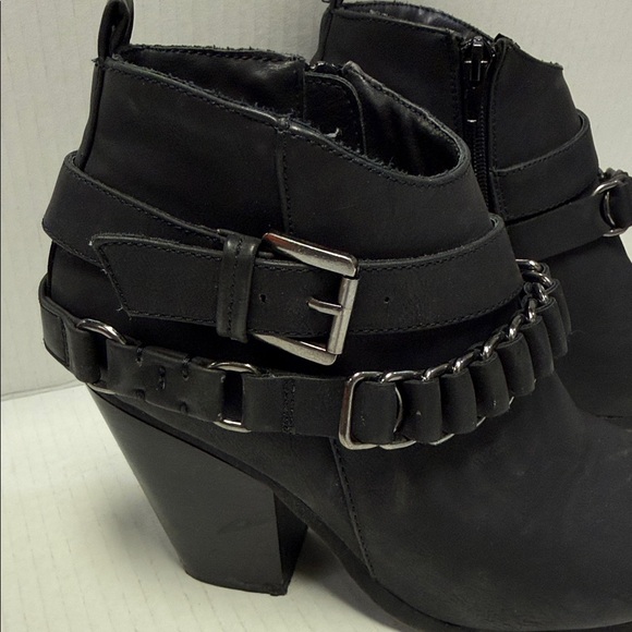 JustFab Black Ankle Booties with Chain Accent - Picture 3 of 7